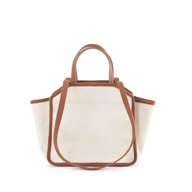 Brown & White Waterproof Canvas & Cow Leather Square Large Capacity Tote Bag | Handbag | Crossbody Bag - loliday.net