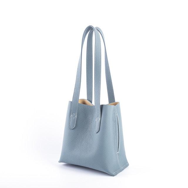 Blue Full Grain Cow Leather Mini Tote Bag | Shoulder Bag | Bucket Bag | Crossbody Bag | Hobo Bag - loliday.net