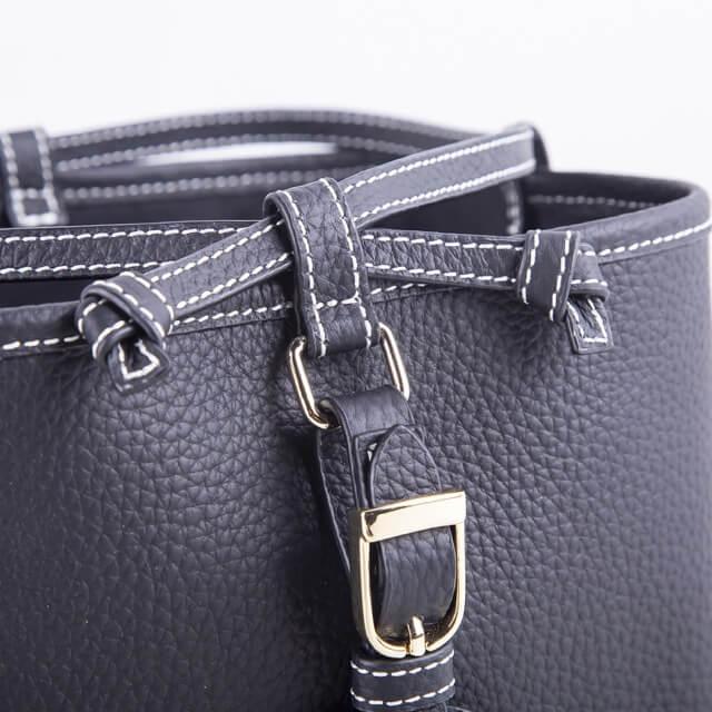Black Full Grain Cow Leather Mini Drawstring commute Bucket Bag | Crossbody Bag - loliday.net