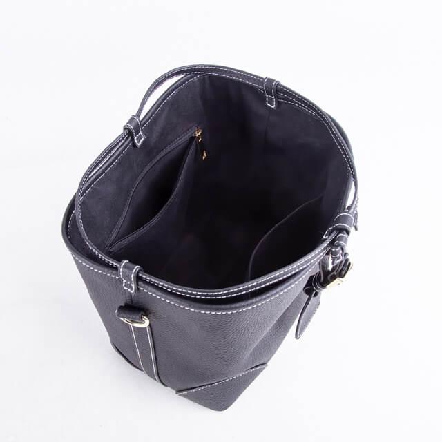 Black Full Grain Cow Leather Mini Drawstring commute Bucket Bag | Crossbody Bag - loliday.net