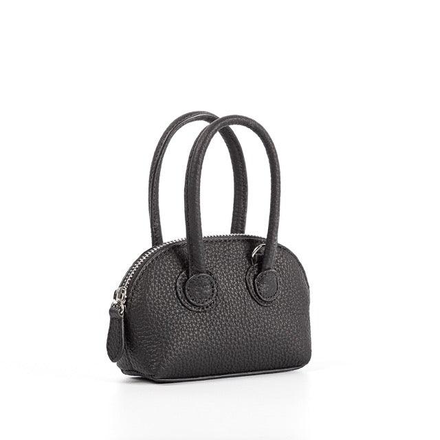 Black Top Grain Cow Leather Semi Handmade Mini Shell Bag | Clutch Bag | Handbag | Crossbody Bag - loliday.net