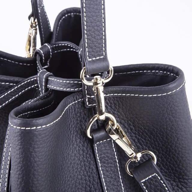 Black Full Grain Cow Leather Mini Drawstring commute Bucket Bag | Crossbody Bag - loliday.net