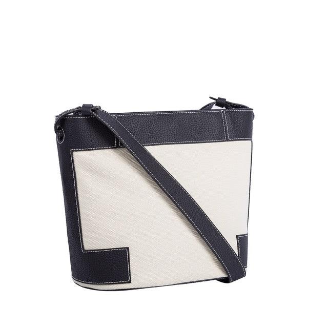 Black Top Grain Cow Leather & Waterproof Canvas Tote Bag | Crossbody Bag | Shoulder Bag - loliday.net