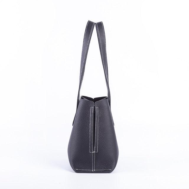Black Full Grain Cow Leather Mini Tote Bag | Shoulder Bag | Bucket Bag | Crossbody Bag | Hobo Bag - loliday.net