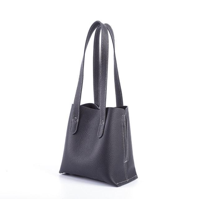 Black Full Grain Cow Leather Mini Tote Bag | Shoulder Bag | Bucket Bag | Crossbody Bag | Hobo Bag - loliday.net