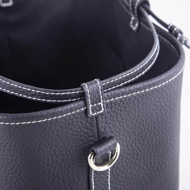 Black Full Grain Cow Leather Mini Drawstring commute Bucket Bag | Crossbody Bag - loliday.net