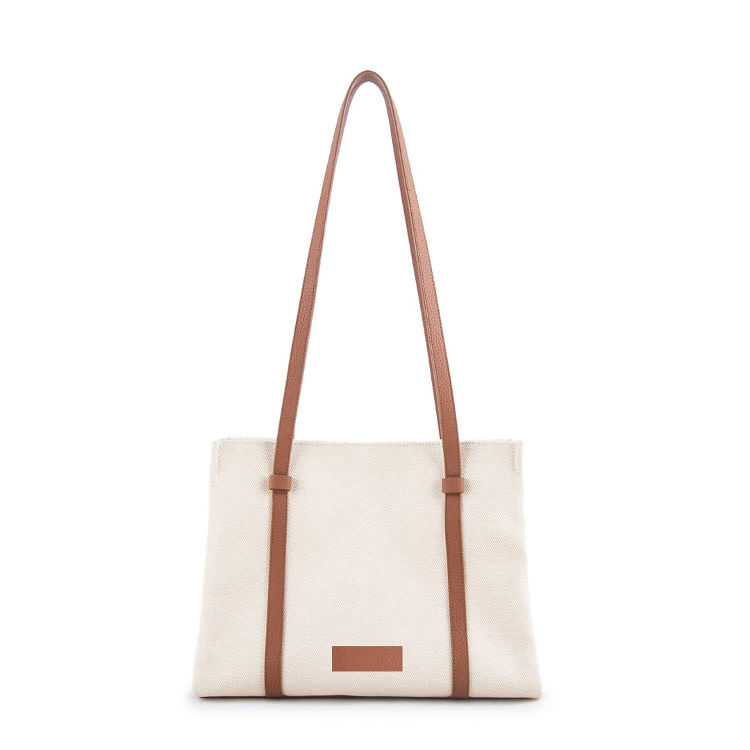 Brown & White Waterproof Canvas & Cow Leather Square Tote Bag | Shoulder Bag - loliday.net