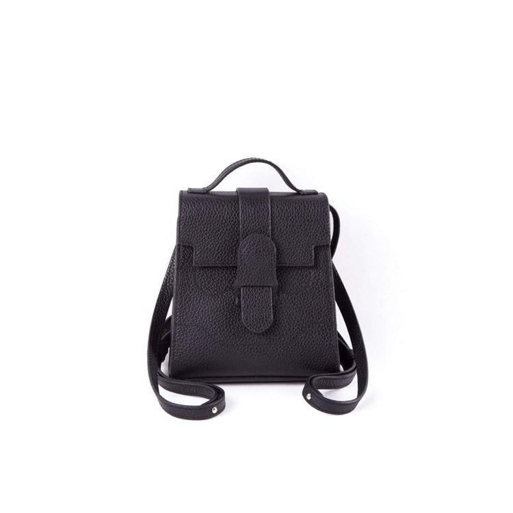 Alunna Black Full Grain Cow Leather Mini Backpack | Handbag | Crossbody Bag - loliday.net