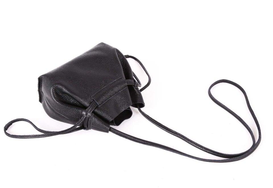 Black Top Grain Cow Leather Mini Drawstring Bucket Bag – Loliday