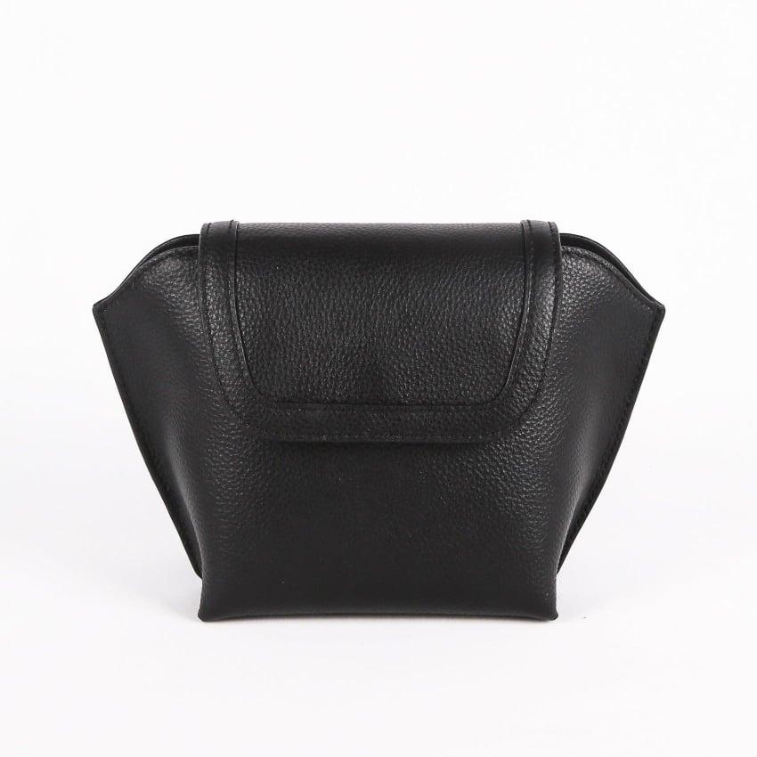 Black Full Grain Cow Leather Single Shoulder Slant Mini Bag - loliday.net