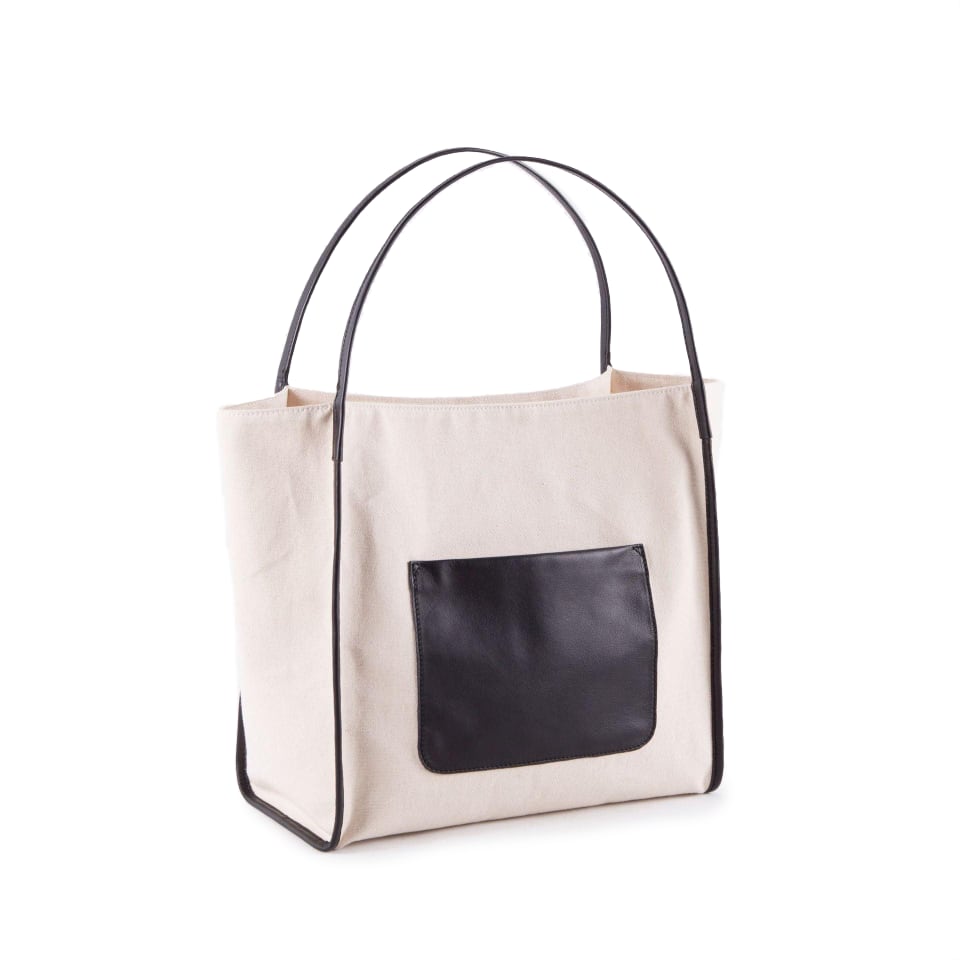 Canvas Large Tote Bag | Handbag with Top Grain Cow Leather Hand Strap