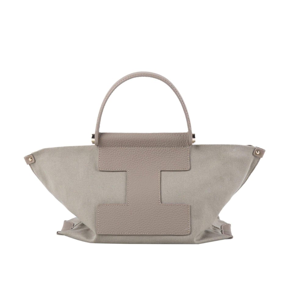 INA - Mini Tote Bag in Leather & Canvas _ Khaki