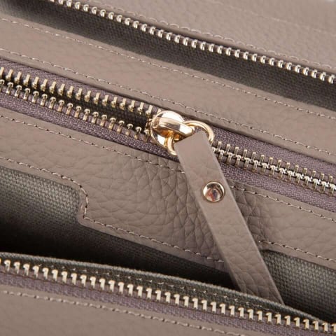 INA - Mini Tote Bag in Leather & Canvas _ Khaki & Cream