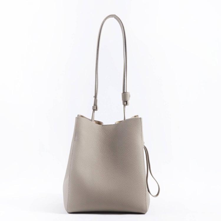 Khaki Top Grain Cow Leather Portable Drawstring Bucket Bag – Loliday