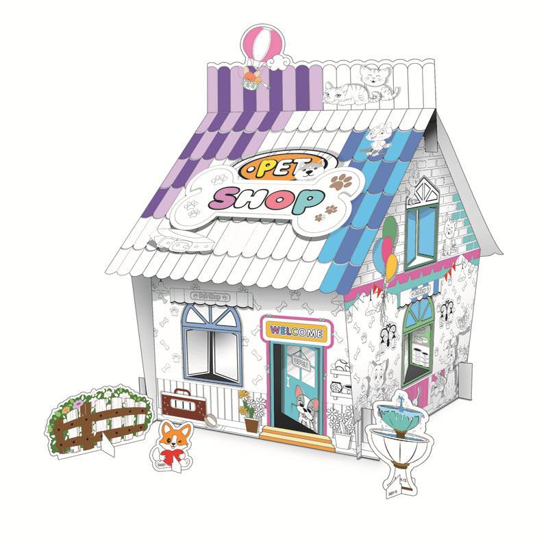 Educational Paper Toy Mini DIY Creative Cardboard Coloring House