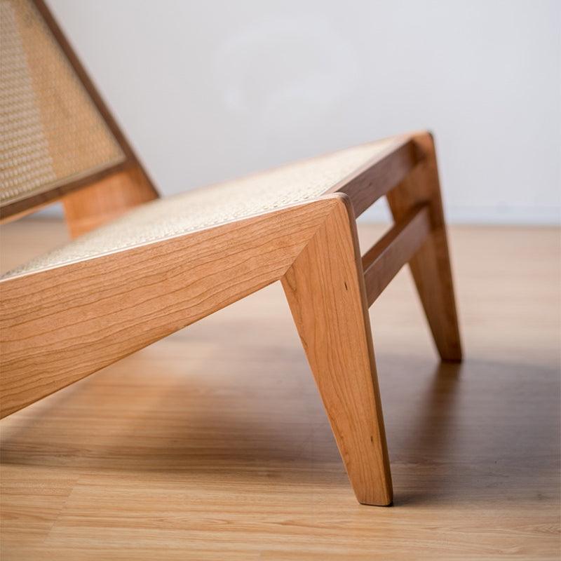 Akai Rika - Cherry Wooden & Rattan Lounge Chair - mokupark.com