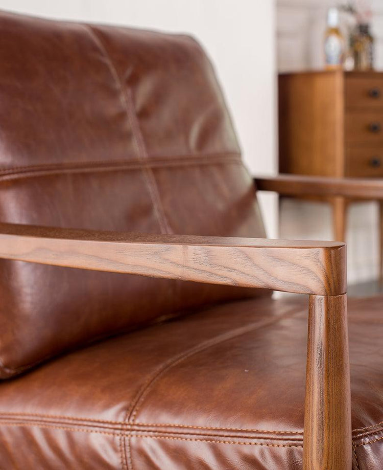 Hiroko - Solid Ash Wood & Leather Armchair ｜ Reading Chair - mokupark.com