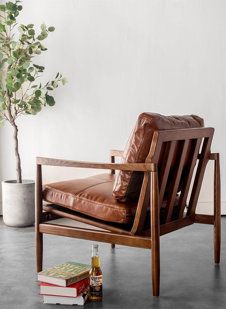 Hiroko - Solid Ash Wood & Leather Armchair ｜ Reading Chair - mokupark.com