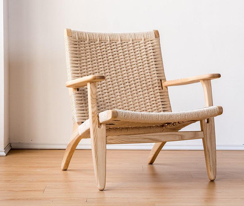 Kojii- Solid Ash Wood & Kraft Paper Rope Armchair ｜ Reading Chair - mokupark.com