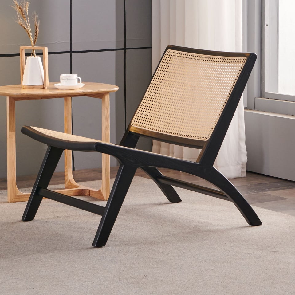 Tomomi- Solid Ash Wood & Rattan Armchair ｜ Reading Chair