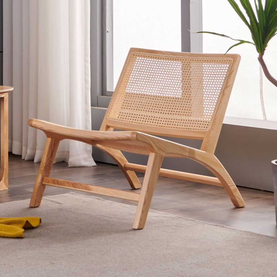 Tomomi- Solid Ash Wood & Rattan Armchair ｜ Reading Chair