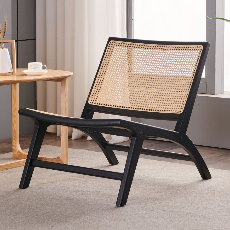 Tomomi- Solid Ash Wood & Rattan Armchair ｜ Reading Chair