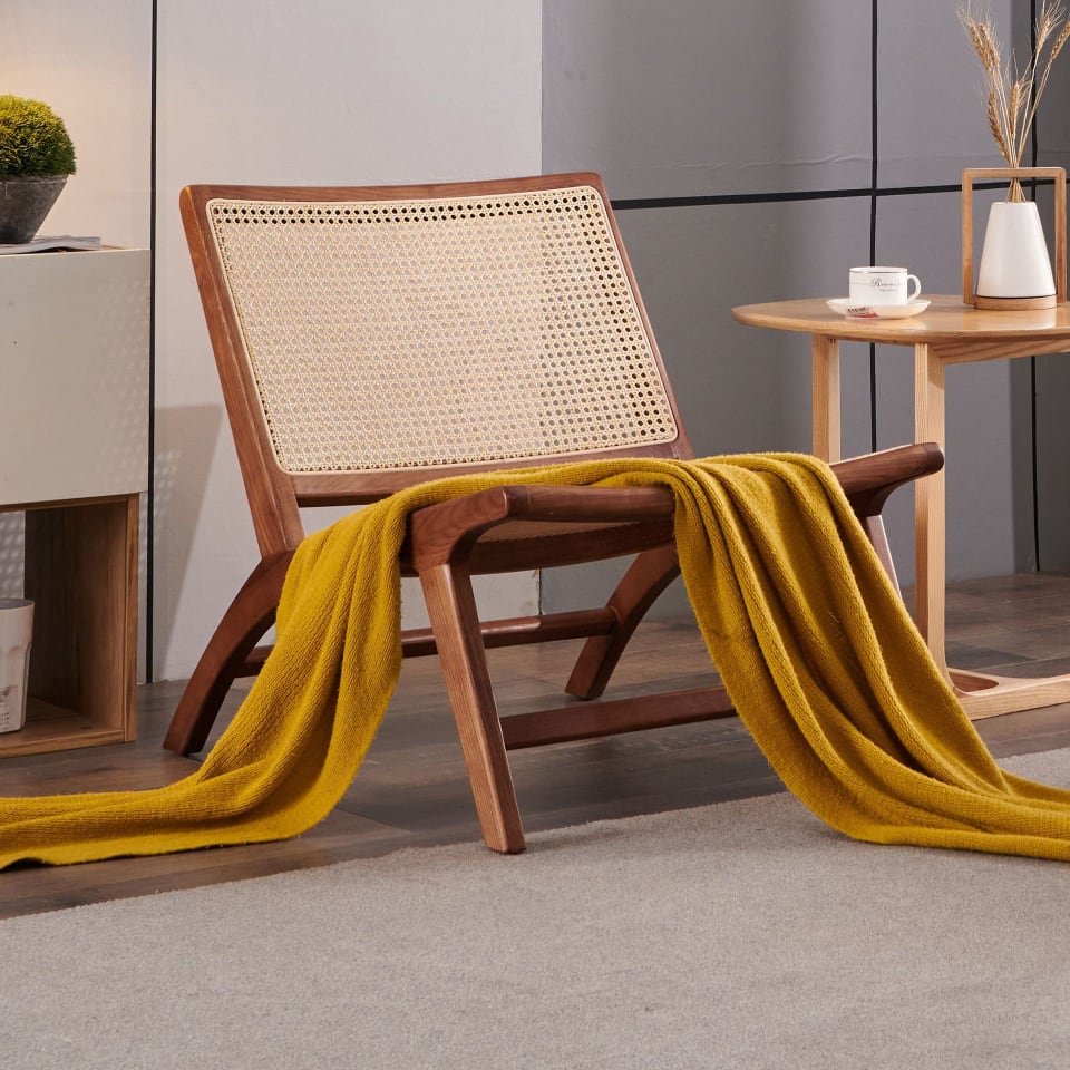 Tomomi- Solid Ash Wood & Rattan Armchair ｜ Reading Chair