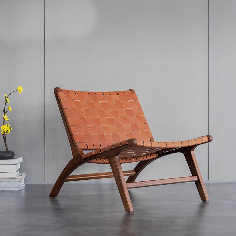 Tomomi- Solid Ash Wood & Leather Armchair ｜ Reading Chair