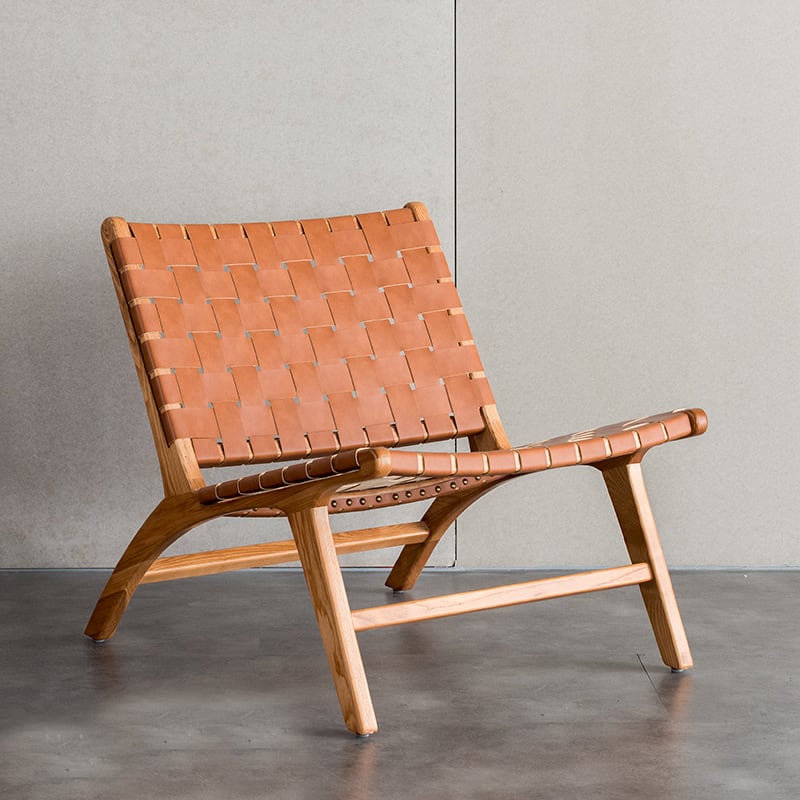 Tomomi- Solid Ash Wood & Leather Armchair ｜ Reading Chair