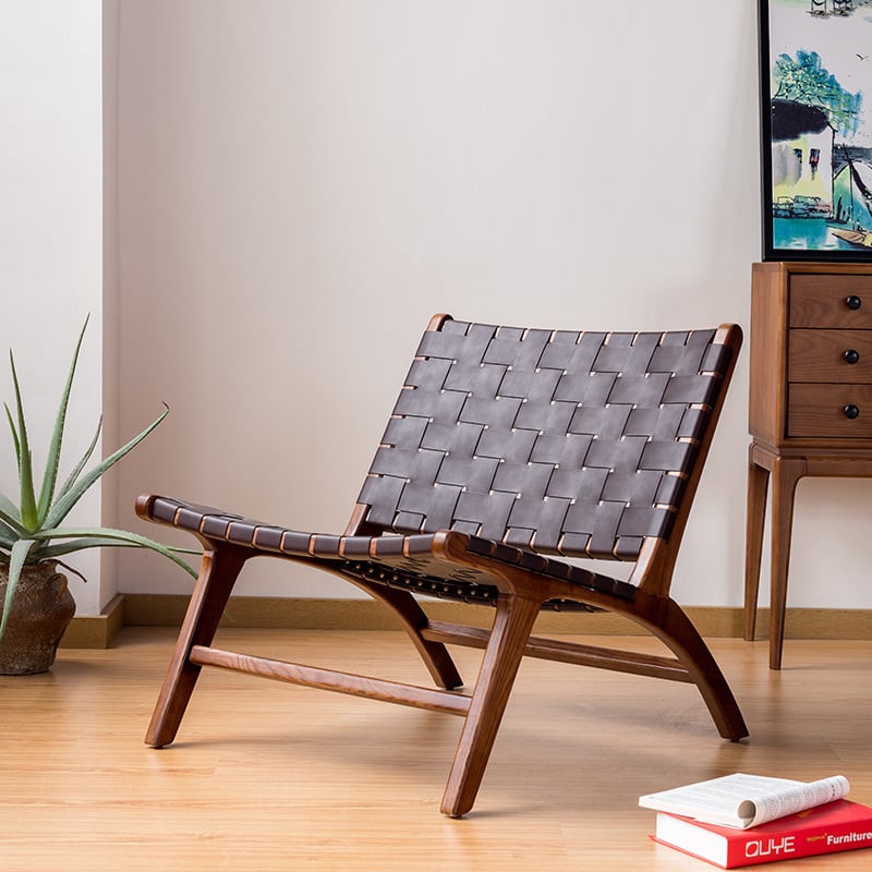 Tomomi- Solid Ash Wood & Leather Armchair ｜ Reading Chair