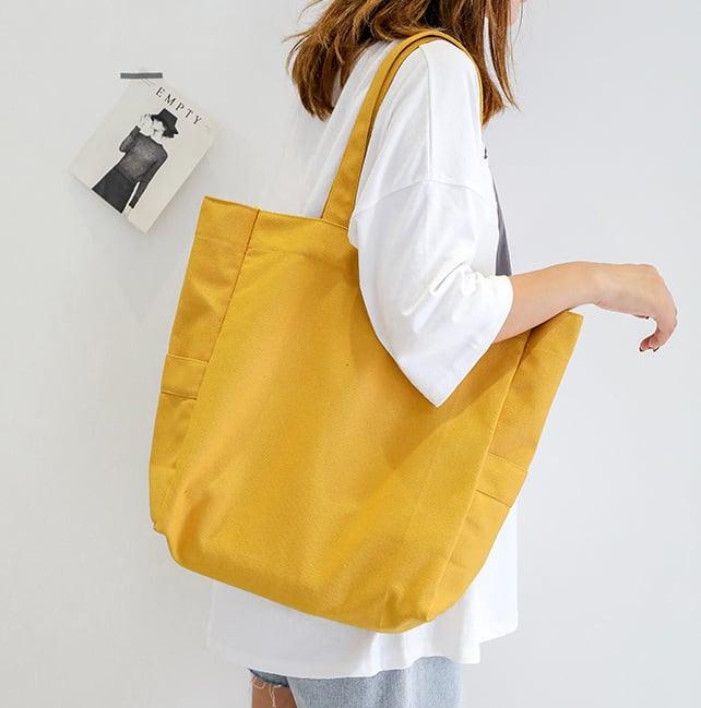 Solid Color Simple Canvas Tote Bag | Shoulder Bag - mokupark.com