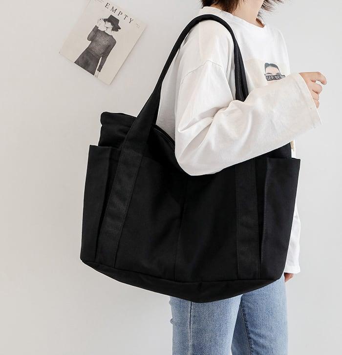 Oversize Functional Canvas Tote Bag | Shoulder Bag - mokupark.com