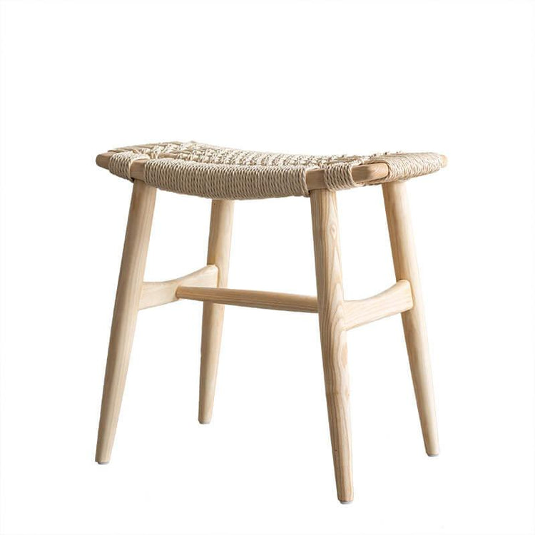 Tomomi- Solid Ash Wood & Kraft Paper Rope Makeup Stool | Dining Room Stool - mokupark.com