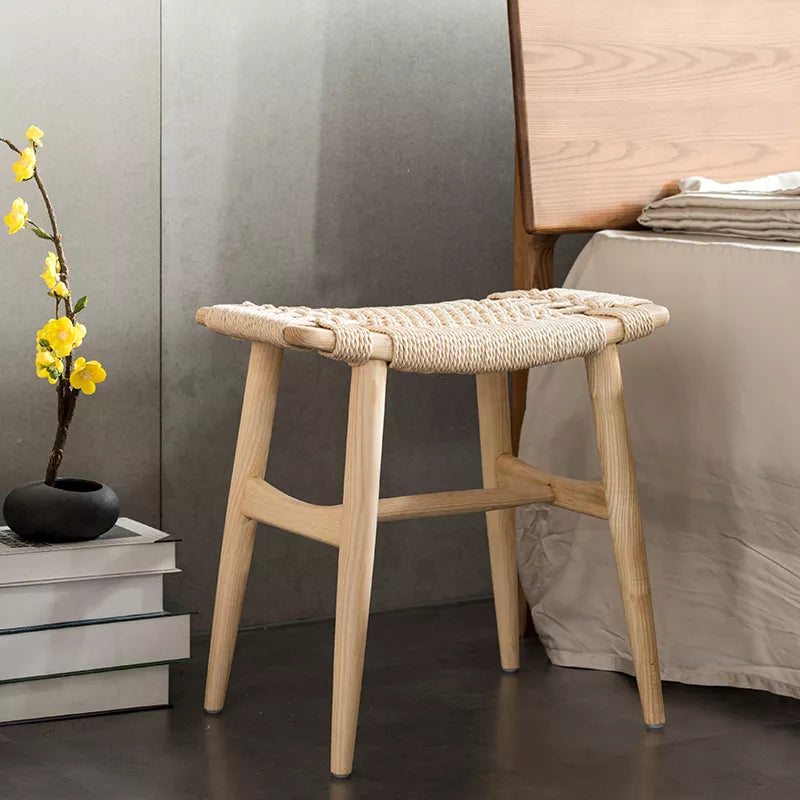 Tomomi- Solid Ash Wood & Kraft Paper Rope Makeup Stool | Dining Room Stool - mokupark.com