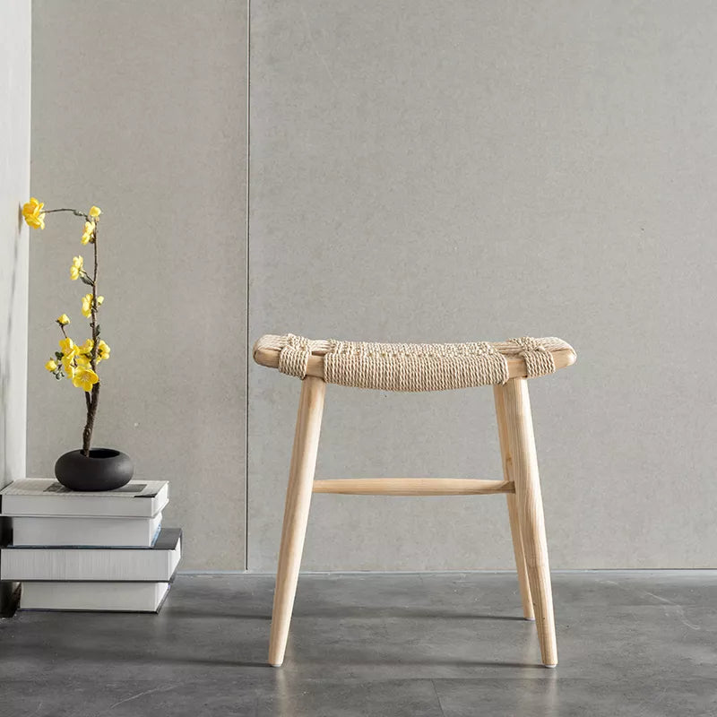 Tomomi- Solid Ash Wood & Kraft Paper Rope Makeup Stool | Dining Room Stool - mokupark.com