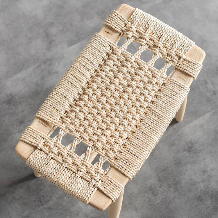 Tomomi- Solid Ash Wood & Kraft Paper Rope Makeup Stool | Dining Room Stool - mokupark.com