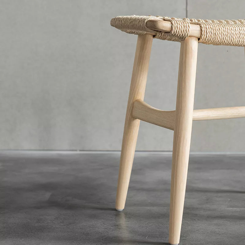 Tomomi- Solid Ash Wood & Kraft Paper Rope Makeup Stool | Dining Room Stool - mokupark.com