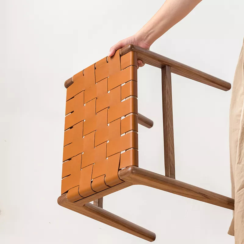 Juan - Solid Ash Wood & Leather Dining Stool | Makeup Stool - mokupark.com