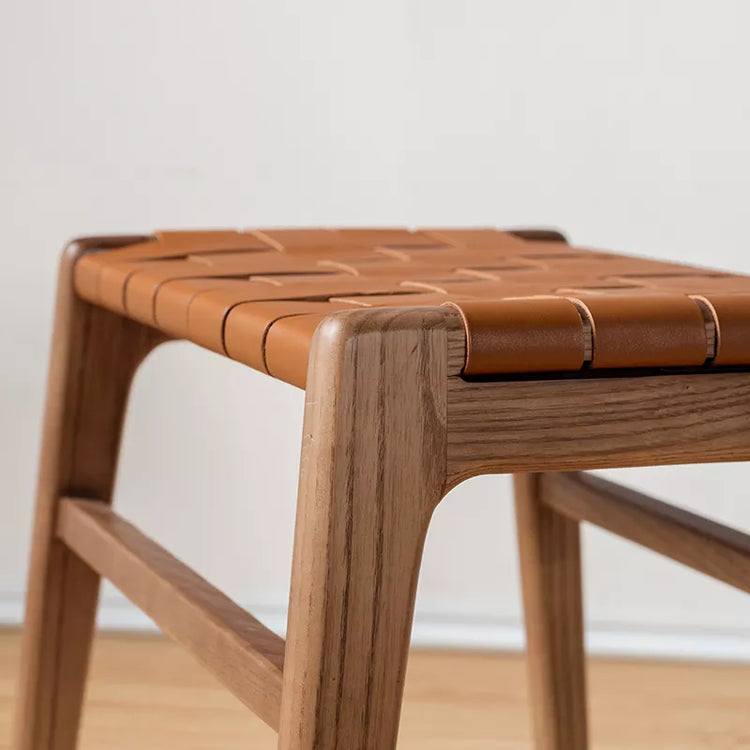 Juan - Solid Ash Wood & Leather Dining Stool | Makeup Stool - mokupark.com
