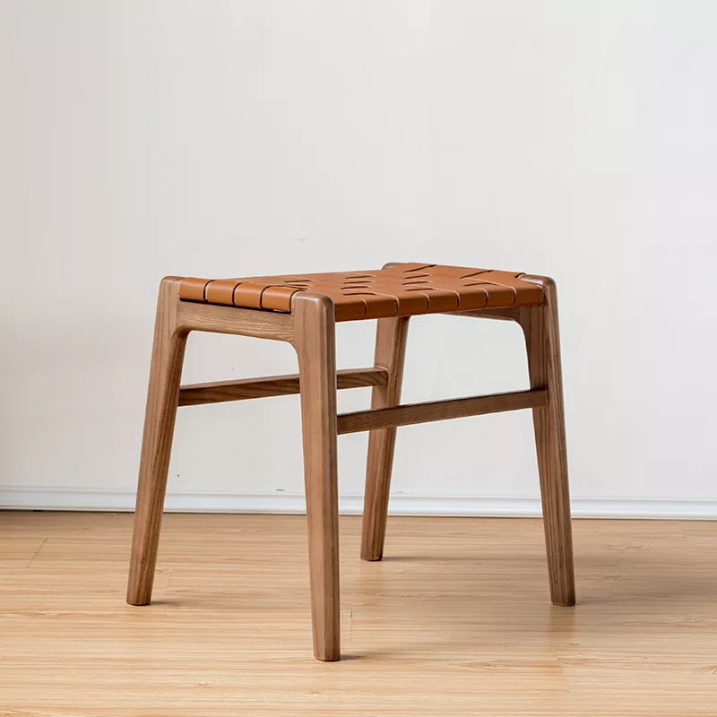 Juan - Solid Ash Wood & Leather Dining Stool | Makeup Stool - mokupark.com