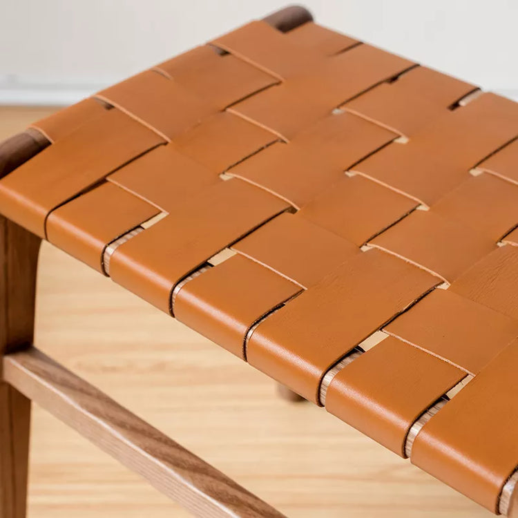 Juan - Solid Ash Wood & Leather Dining Stool | Makeup Stool - mokupark.com