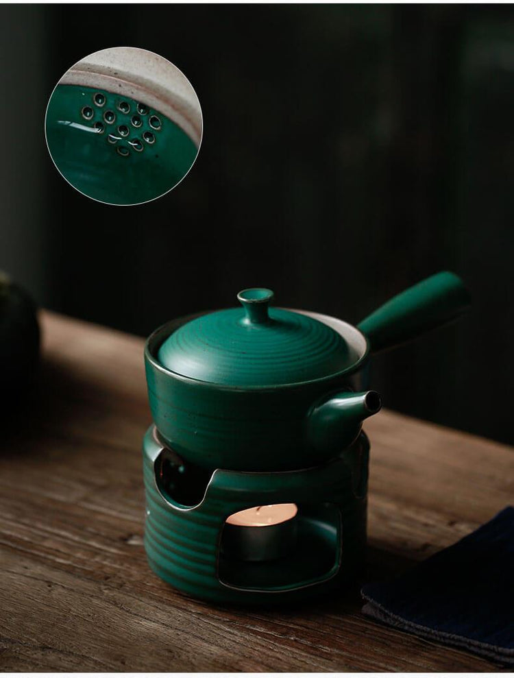 Japanese-style Side Grip Ceramic Glaze Teapot Candle Warmer Set - mokupark.com