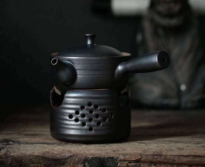 Japanese-style Side Grip Ceramic Glaze Teapot Candle Warmer Set - mokupark.com