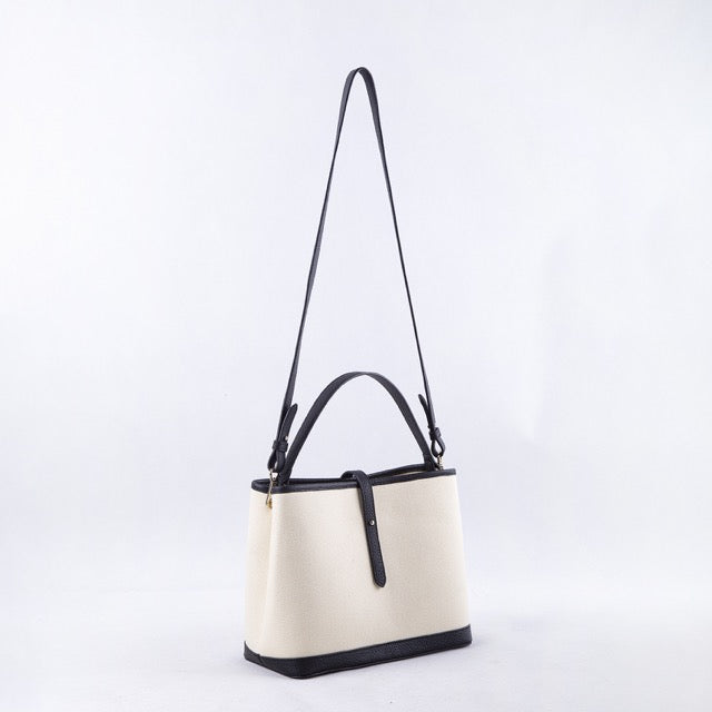 Commuter Crossbody Tote Bag | Top Handle Bag in Leather & Canvas _ Black