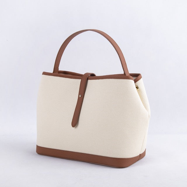Commuter Crossbody Tote Bag | Top Handle Bag in Leather & Canvas _ Brown