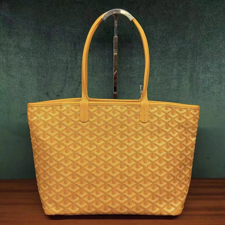 Goyard Style Medium Genuine Leather Zippered Tote Bag