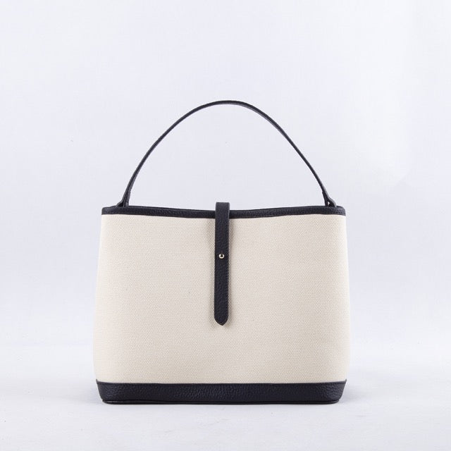 Commuter Crossbody Tote Bag | Top Handle Bag in Leather & Canvas _ Black