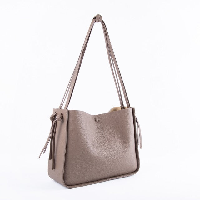 Khaki Top Grain Cow Leather One-shoulder Tote Bag | Handbag | Shoulder Bag