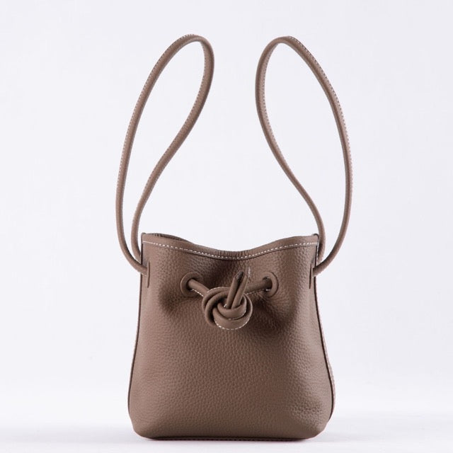Bond Mini Drawstring Bucket Bag | Top Handle Bag in Leather