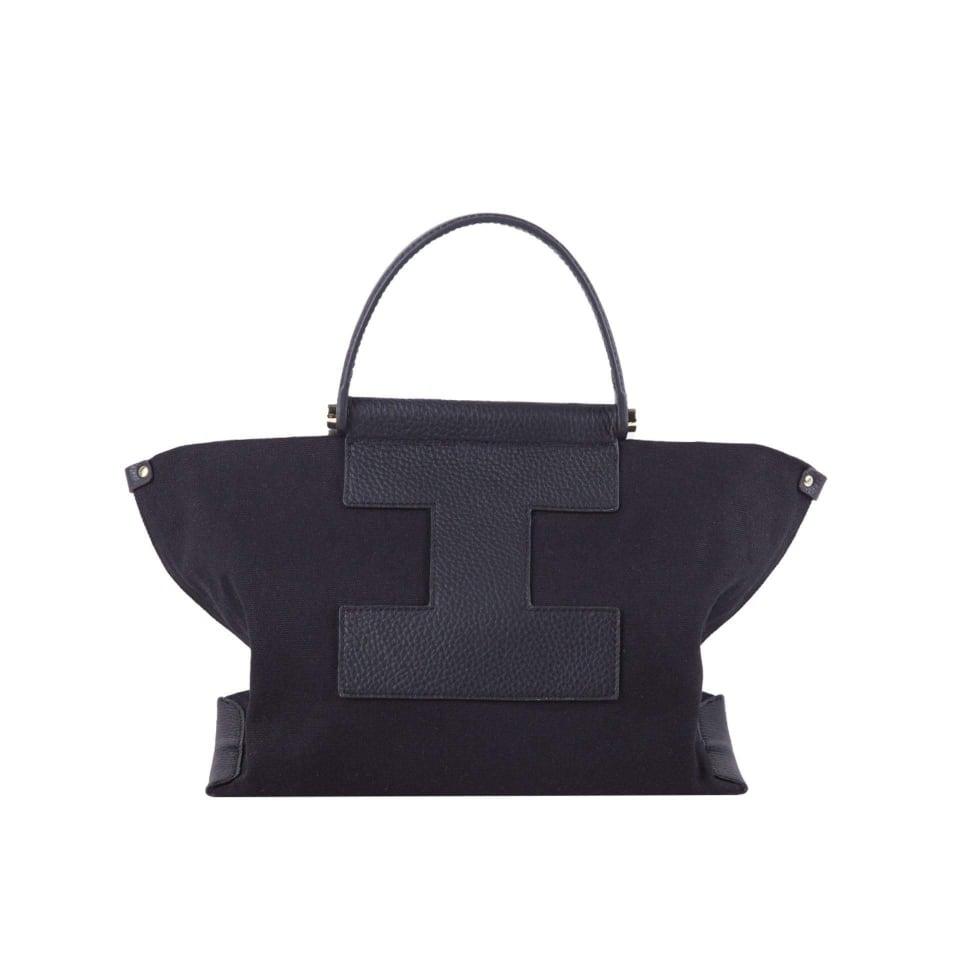 INA - Commuter Dumpling Bag | Tote Bag | Top Handle Bag | Crossbody Bag in Leather & Canvas _ Black